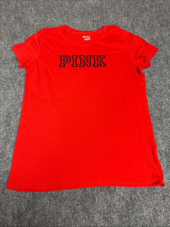 PINK Victoria's Secret Tops - PINK Victoria's Secret Red Short Sleeve Logo Tee with Black Outline